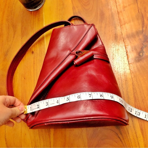 VERA PELLE Genuine Leather Italy Red Minimalist Unique Mini Medium Size Backpack - Picture 14 of 16